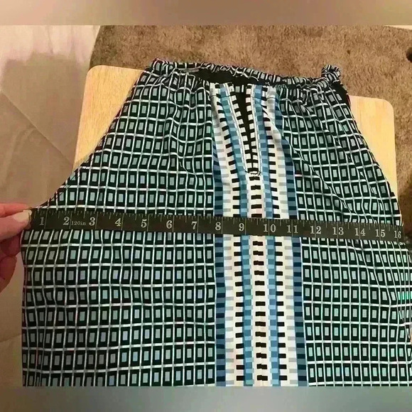 Max Edition Womens Sleeveless Dress Blue White Geometric Print Halter Neck Large - Picture 8 of 8